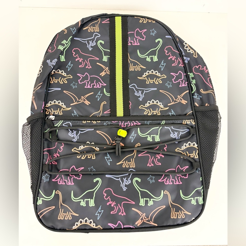 Black Neon Color Dinosaur Backpack New With Tags